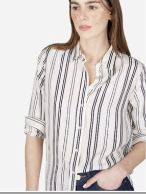 Everlane 100% Silk Button Front Shirt with Black Stripes Tunic Size 4